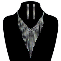 LONG V SHAPE RHINESTONE NECKLACE SET