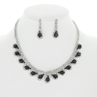 CRYSTAL PAVE TEARDROP CLUSTER PRINCESS NECKLACE EARRINGS SET