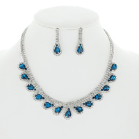 CRYSTAL PAVE TEARDROP CLUSTER PRINCESS NECKLACE EARRINGS SET