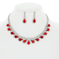 CRYSTAL PAVE TEARDROP CLUSTER PRINCESS NECKLACE EARRINGS SET