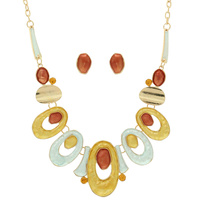 ABSTRACT OVAL RESIN DISC NECKLACE SET