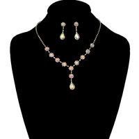 Rhinestone Necklace And Earrings Set