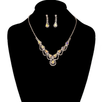 Rhinestone Necklace And Earrings Set Nem1646Sab
