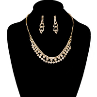 Rhinestone and Pearl Necklace and Earrings Set