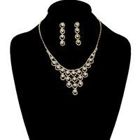 Rhinestone and Pearl Necklace and Earrings Set