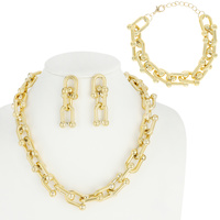 THICK HARDWARE LINK CHAIN NECKLACE BRACELET EARRINGS SET
