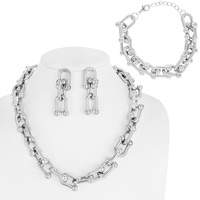 THICK HARDWARE LINK CHAIN NECKLACE BRACELET EARRINGS SET