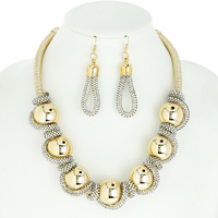 CHUNKY BALL RHINESTONE TWISTED NECKLACE AND EARRINGS SET