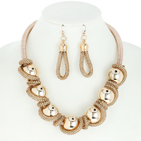 CHUNKY BALL RHINESTONE TWISTED NECKLACE AND EARRINGS SET