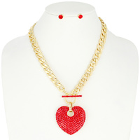 HEART PENDANT CHAIN NECKLACE AND EARRINGS SET