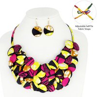 AFRICAN PRINT FABRIC BUTTON NECKLACE AND EARRINGS SET