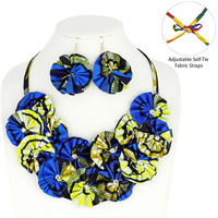 AFRICA PRINT FABRIC FLOWER NECKLACE AND EARRINGS SET
