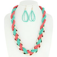 BOHO STYLE SEED BEAD NECKLACE EARRINGS SET