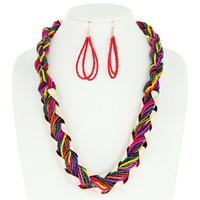 BOHO STYLE SEED BEAD NECKLACE EARRINGS SET