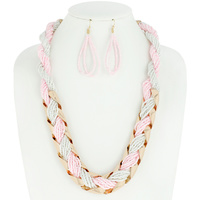 BOHO STYLE SEED BEAD NECKLACE EARRINGS SET