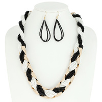 BOHO STYLE SEED BEAD NECKLACE EARRINGS SET