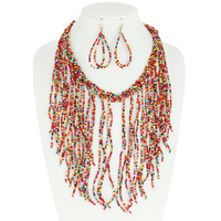 BOHO STYLE SEED BEAD NECKLACE EARRINGS SET