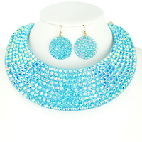 GEM STONE NECK BIB COLLAR CHOKER NECKLACE AND EARRINGS SET