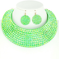 GEM STONE NECK BIB COLLAR CHOKER NECKLACE AND EARRINGS SET