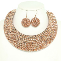GEM STONE NECK BIB COLLAR CHOKER NECKLACE AND EARRINGS SET