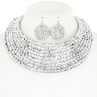 GEM STONE NECK BIB COLLAR CHOKER NECKLACE AND EARRINGS SET