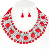 FASHION TURQUOISE SEMI PRECIOUS STONE NECKLACE AND EARRINGS SET