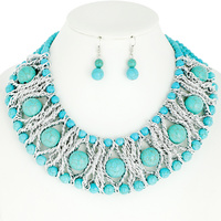 FASHION TURQUOISE SEMI PRECIOUS STONE NECKLACE AND EARRINGS SET