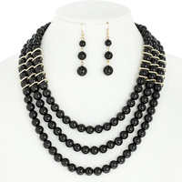 TRIPLE STRAND PEARL STATEMENT NECKLACE AND EARRINGS SET