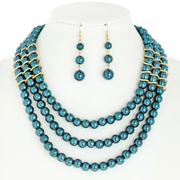TRIPLE STRAND PEARL STATEMENT NECKLACE AND EARRINGS SET