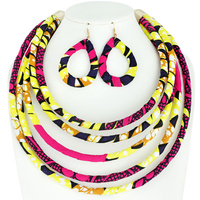 ANKARA AFRICAN PRINT FABRIC MULTI STRAND BIB NECKLACE AND EARRINGS SET
