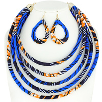 ANKARA AFRICAN PRINT FABRIC MULTI STRAND BIB NECKLACE AND EARRINGS SET