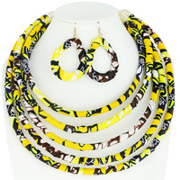 ANKARA AFRICAN PRINT FABRIC MULTI STRAND BIB NECKLACE AND EARRINGS SET