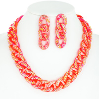 FASHION GEM STONE TRANSPARENT PLASTIC CHAIN NECKLACE AND EARRINGS SET