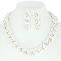 FASHION GEM STONE TRANSPARENT PLASTIC CHAIN NECKLACE AND EARRINGS SET