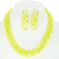 FASHION GEM STONE TRANSPARENT PLASTIC CHAIN NECKLACE AND EARRINGS SET