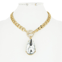 TEARDROP STONE PENDANT TOGGLE CHAIN LINK NECKLACE AND EARRINGS SET