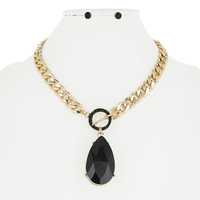 TEARDROP STONE PENDANT TOGGLE CHAIN LINK NECKLACE AND EARRINGS SET