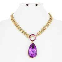 TEARDROP STONE PENDANT TOGGLE CHAIN LINK NECKLACE AND EARRINGS SET