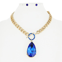 TEARDROP STONE PENDANT TOGGLE CHAIN LINK NECKLACE AND EARRINGS SET
