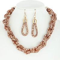 RECTANGLE RHINESTONE BRAIDED BIB NECKLACE AND EARRINGS SET