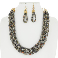 RHINESTONE BRAIDED BIB NECKLACE AND EARRINGS SET