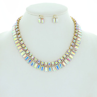 BAGUETTE CRYSTAL RHINESTONE NECKLACE EARRING SET
