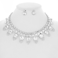 GEOMETRIC METAL CRYSTAL TEARDROP COLLAR NECKLACE EARRING SET