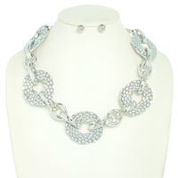 CRYSTAL CHAIN LINK CHUNKY NECKLACE SET