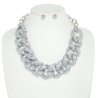 HIP HOP RHINESTONE CUBAN LINK BIB NECKLACE SET