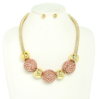 RHINESTONE DISCO BALL BEADED TUBE NECKLACE SET