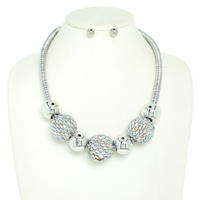 RHINESTONE DISCO BALL BEADED TUBE NECKLACE SET