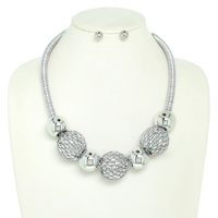 RHINESTONE DISCO BALL BEADED TUBE NECKLACE SET