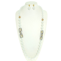 SINGLE STRAND LONG PEARL NECKLACE EARRING SET