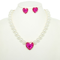 CRYSTAL HEART PEARL NECKLACE SET